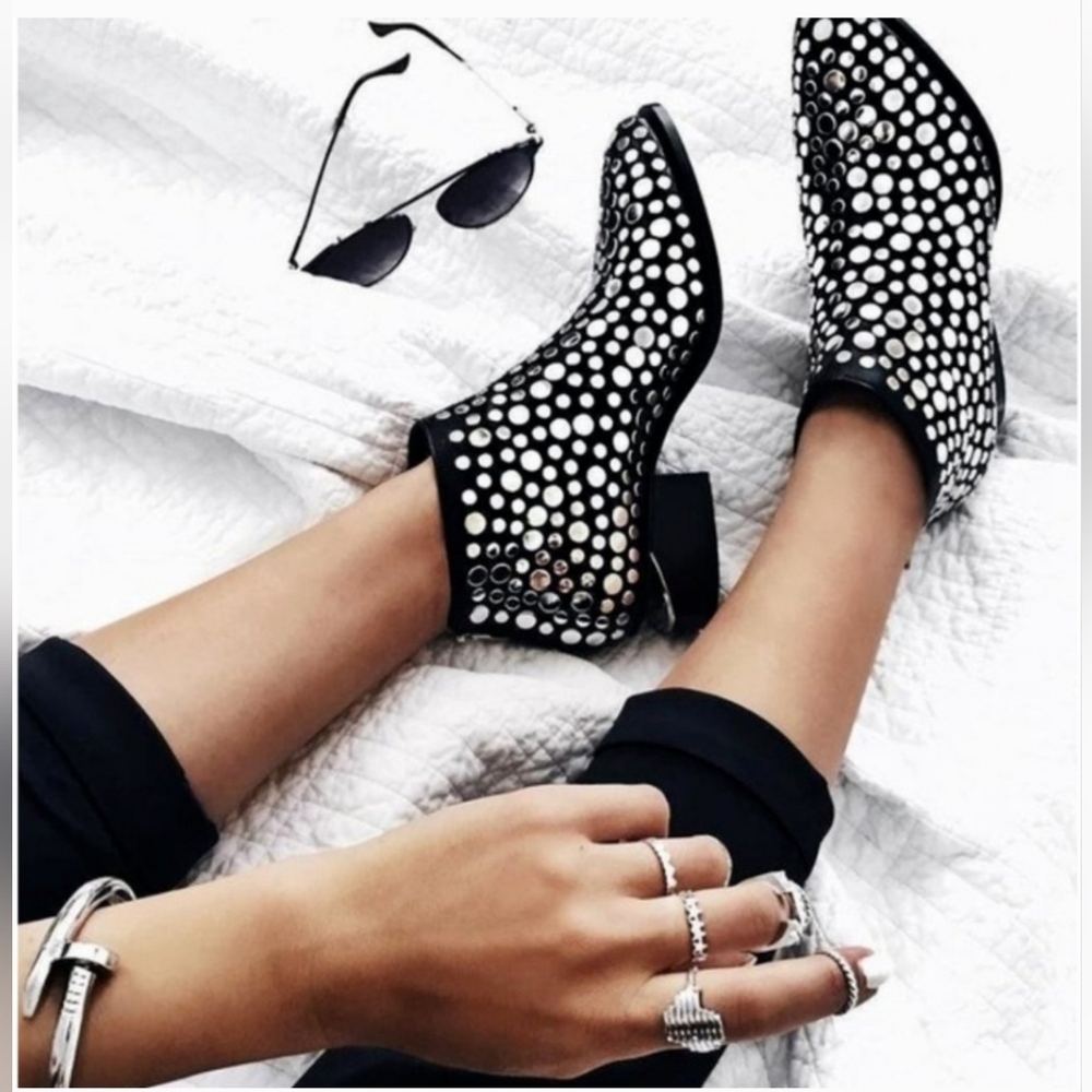 Alexander Wang Black Leather Studded Kori Lift-Heel Ankle Boots